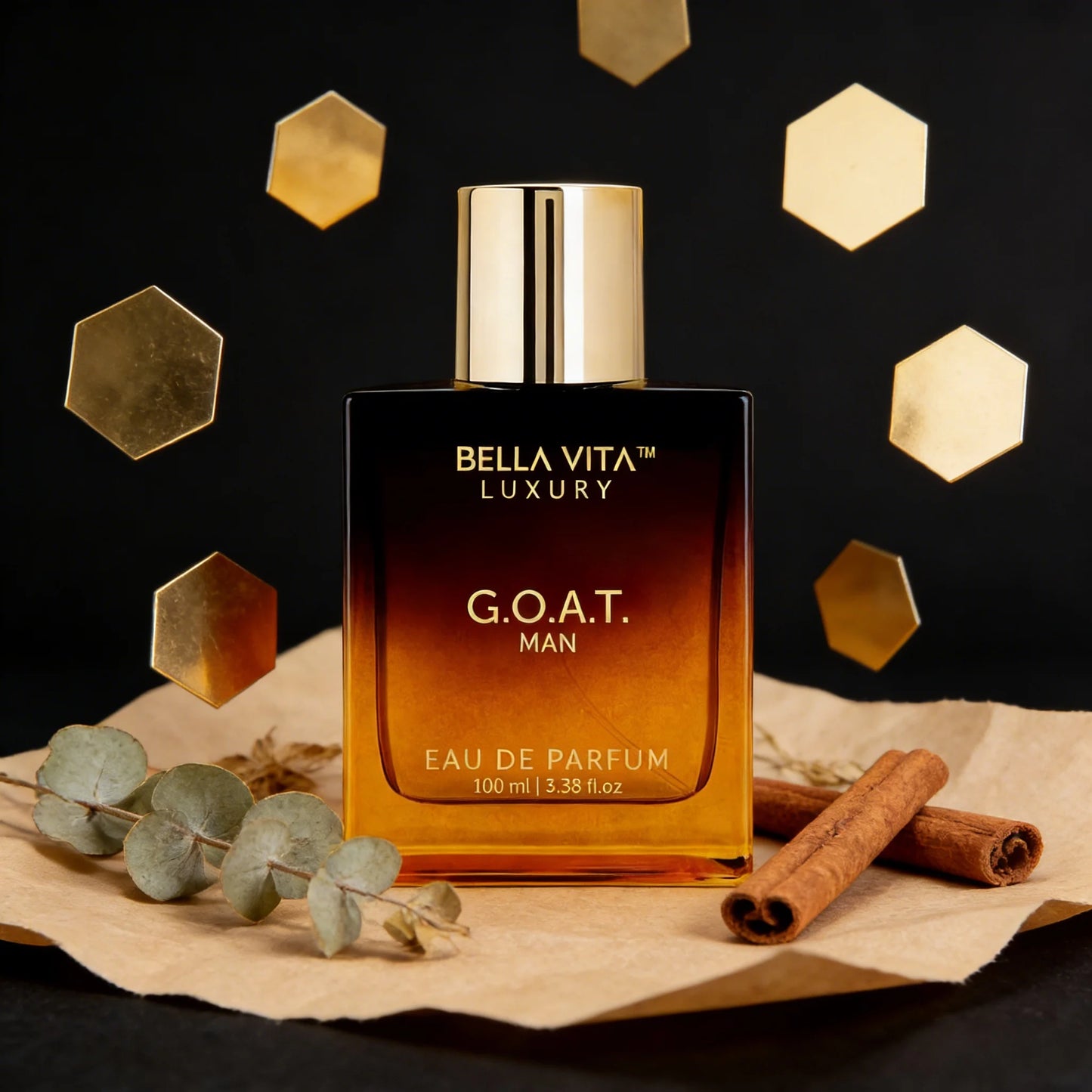 Bella Vita Luxury G.O.A.T Man Eau de Parfum Rich Warm Woody Spicy Scent Gradient Amber Square Bottle Long Lasting Masculine Perfume Ideal Holiday Gift for Him 5~9days