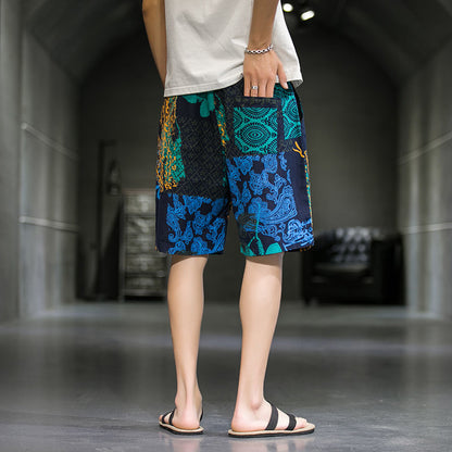 Men Plus Size Chinese Style Cotton Linen Beach Shorts