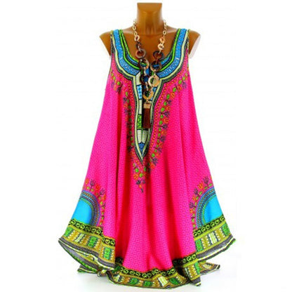 Ethnic Style Vest Loose Plus Size Print Dress