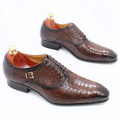 Men's Leather Snake Print Leather Shoes Business Dress Shoes