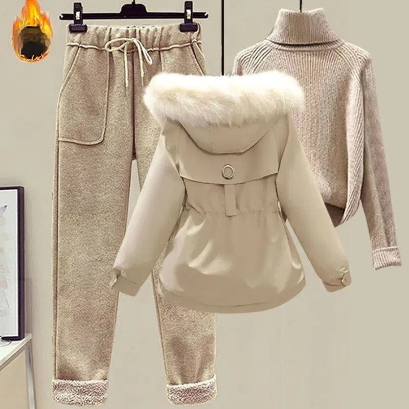 Lamb Wool Fur Sweater Casual Pants Three Piece Set Fashion Suit Women 7-12days