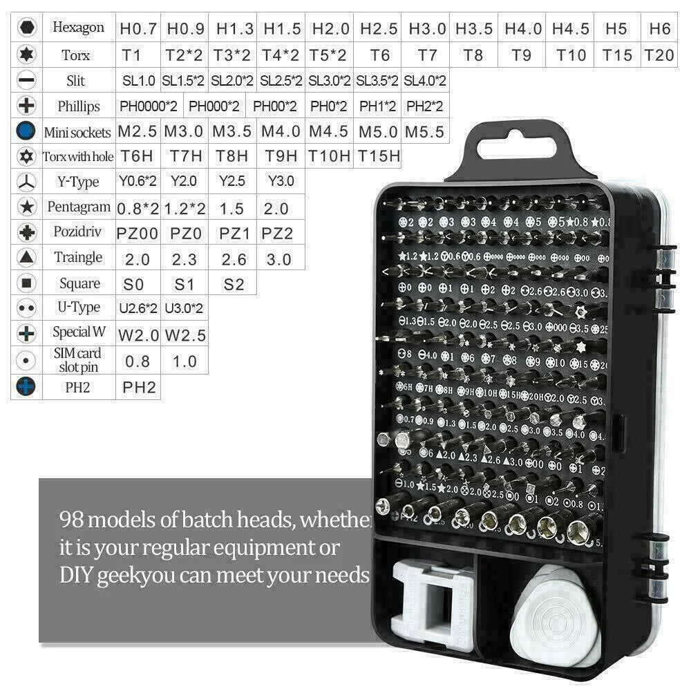 Magnetic Screwdriver Bit Set for Iphone Macbook Tool Kit Set Repair Watch 117PCS