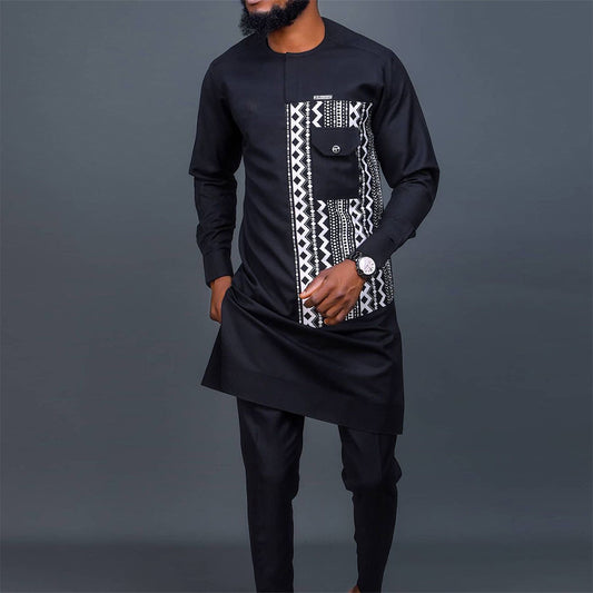 Ethnic Style Men's Suit Pocket Design Black