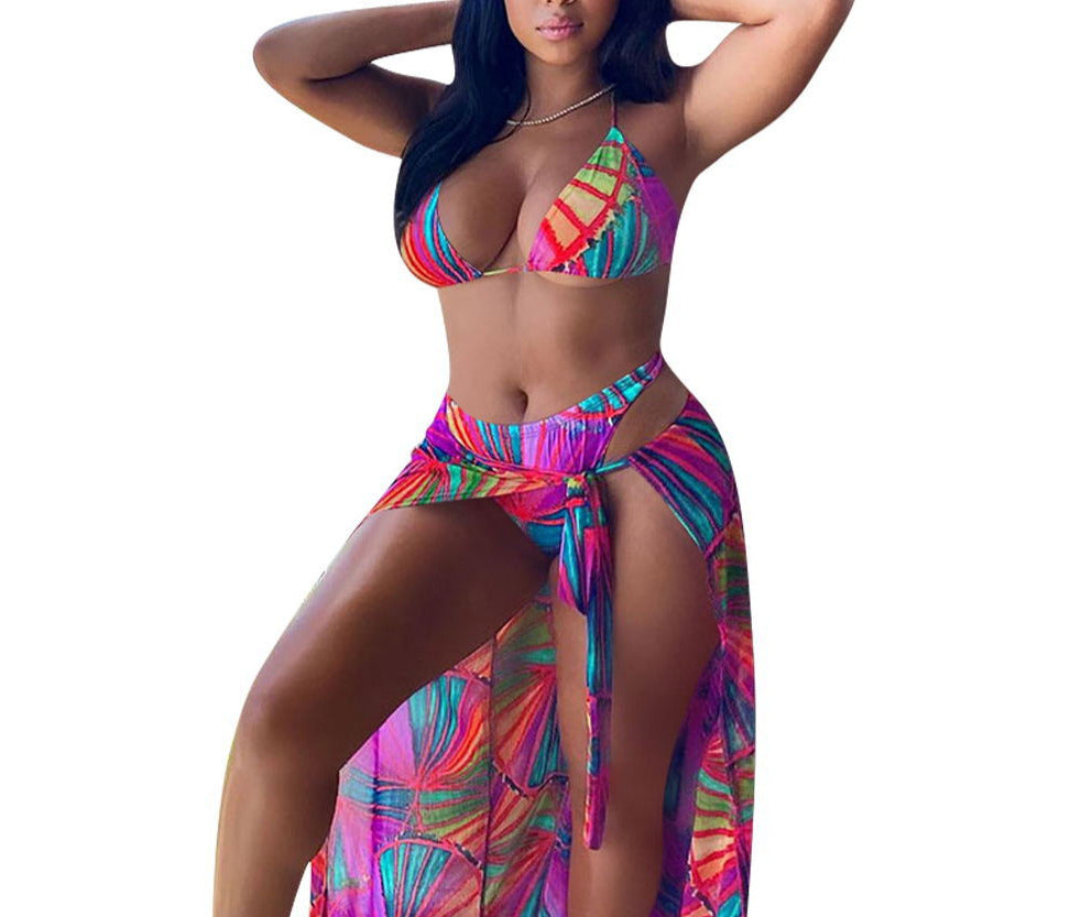 Split Swimsuit Summer Bikini Three-piece Print Beach Suit Swimming Sportswear