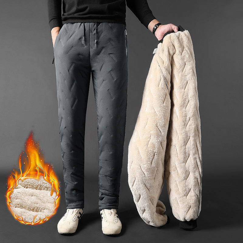 Men's Trousers Winter Velvet Thickening Loose Fleece Pants With Zip Pocket Large Size Windproof Warm Jogging Pants