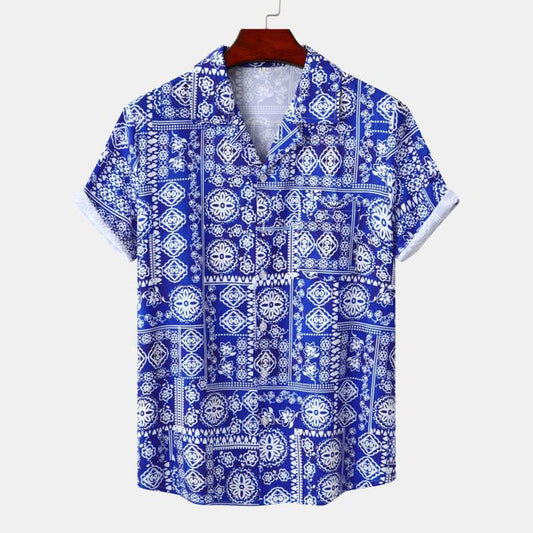 Beach Flower Couple Shirts Short Sleeve Loose Large Size