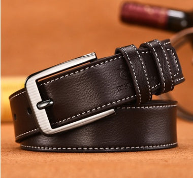 Men's Smooth Buckle Belt Fashion Business Belt Belt Two Layers Leather Belt