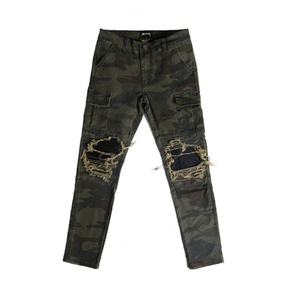 Grandpa high street coconut wind heavy wash old camouflage PU patch stitching military wind Slim work cloth pants tide