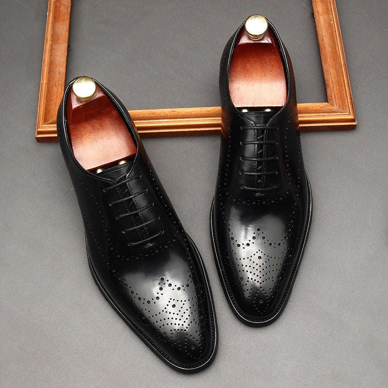 Leather Shoes Men's British Pointed Toe Business Formal Wear Lace-up Shoes Men