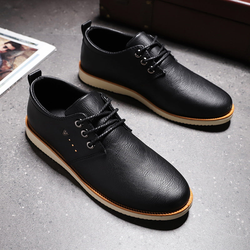 Men's Casual All-match Black Leather Waterproof Shoes