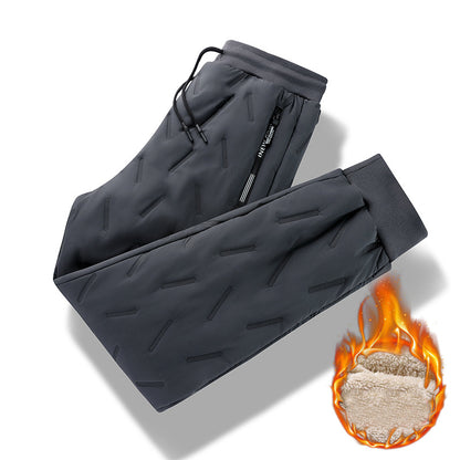 Men's Trousers Winter Velvet Thickening Loose Fleece Pants With Zip Pocket Large Size Windproof Warm Jogging Pants