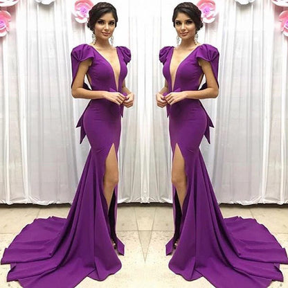 Sexy Deep V Slit Evening Dress Long Dress