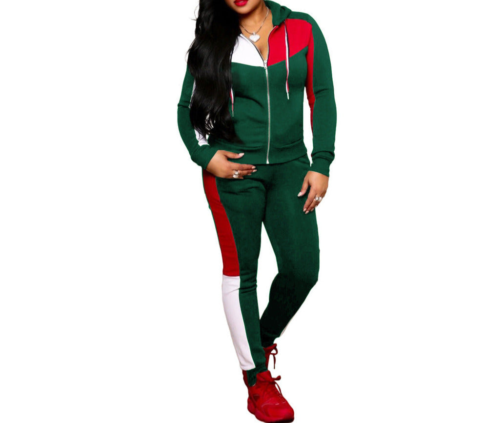 Autumn women's two piece hooded sportswear set