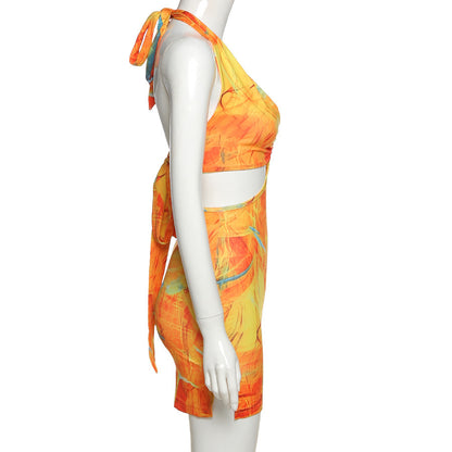 Digital Printing Backless Sheath Dress Women