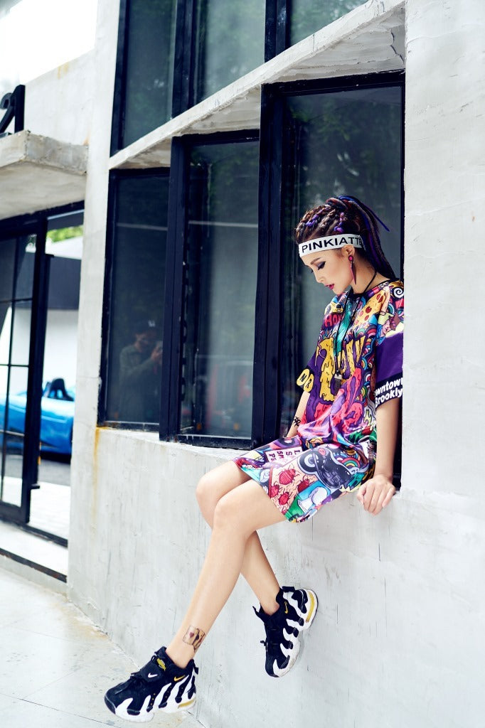 Fashion Brand Hip Hop Women"s Spring And Summer Women"s New Large T-shirt Dress Graffiti Taobao