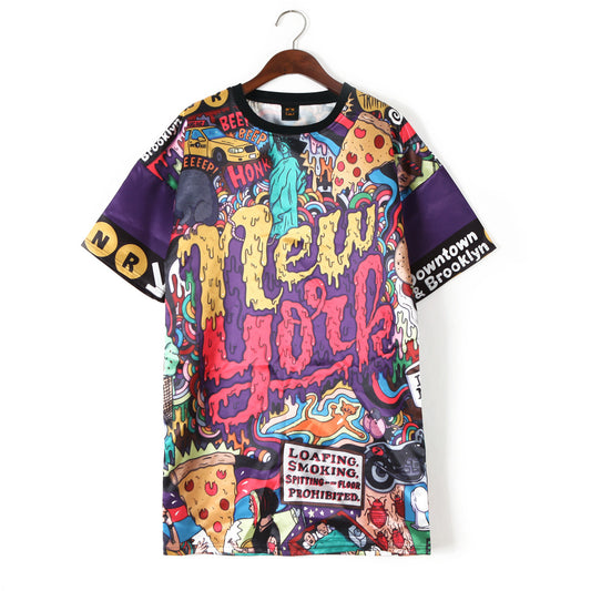 Fashion Brand Hip Hop Women"s Spring And Summer Women"s New Large T-shirt Dress Graffiti Taobao