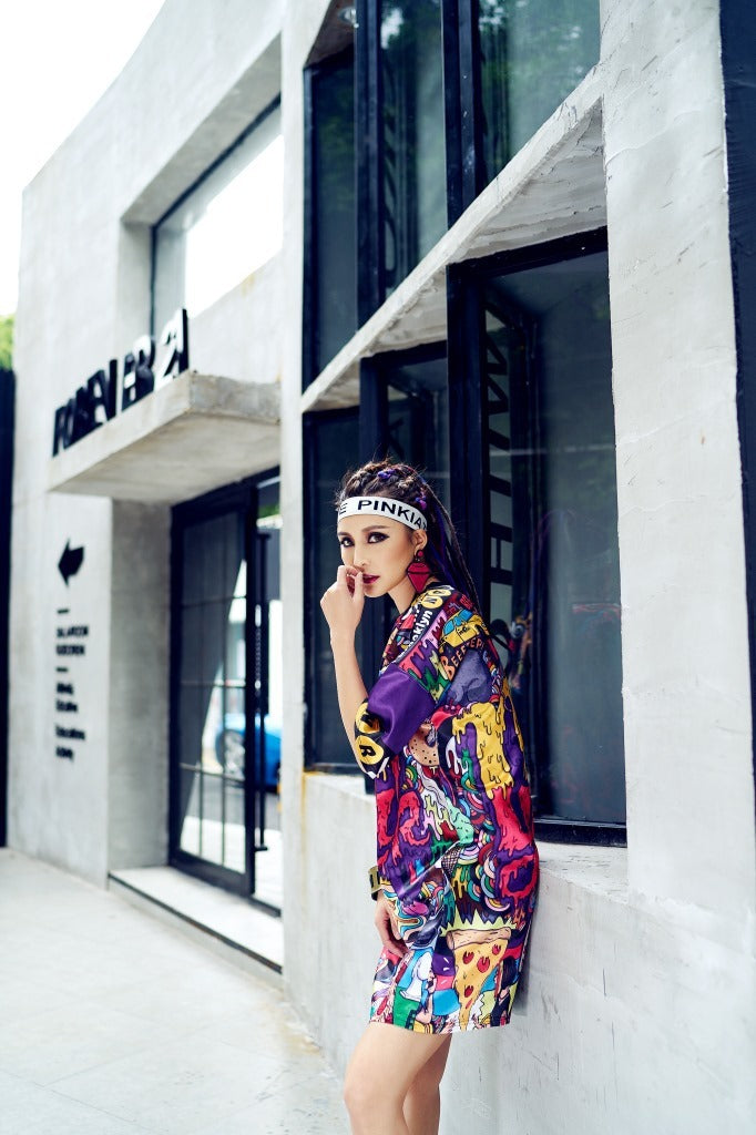 Fashion Brand Hip Hop Women"s Spring And Summer Women"s New Large T-shirt Dress Graffiti Taobao