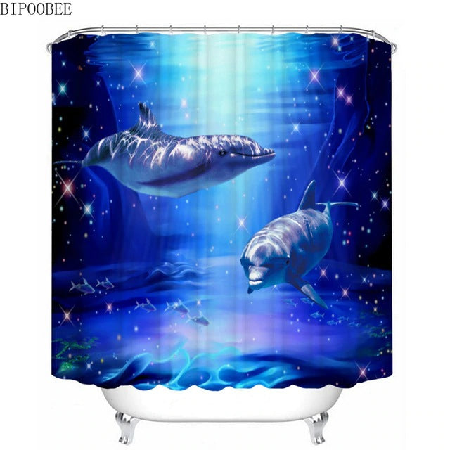 Three-Piece Bathroom Shower Curtain Waterproof And Mildew Proof Polyester Bathroom Curtain 3D Dolphin