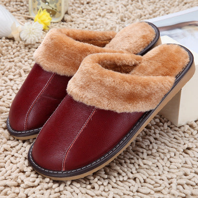 Slippers Winter New Cowhide Cotton Slippers Household Slippers Men And Women Lovers Plush Warm Floor Mop Wholesale