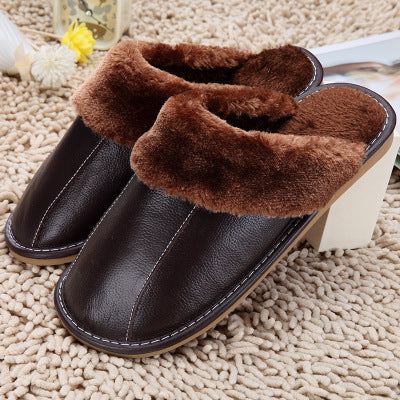 Slippers Winter New Cowhide Cotton Slippers Household Slippers Men And Women Lovers Plush Warm Floor Mop Wholesale