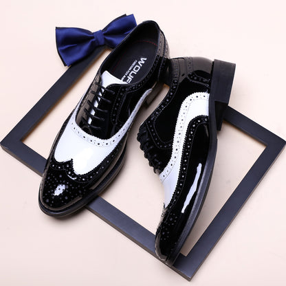 Men's Black And White Leather Pointed Toe Shoes