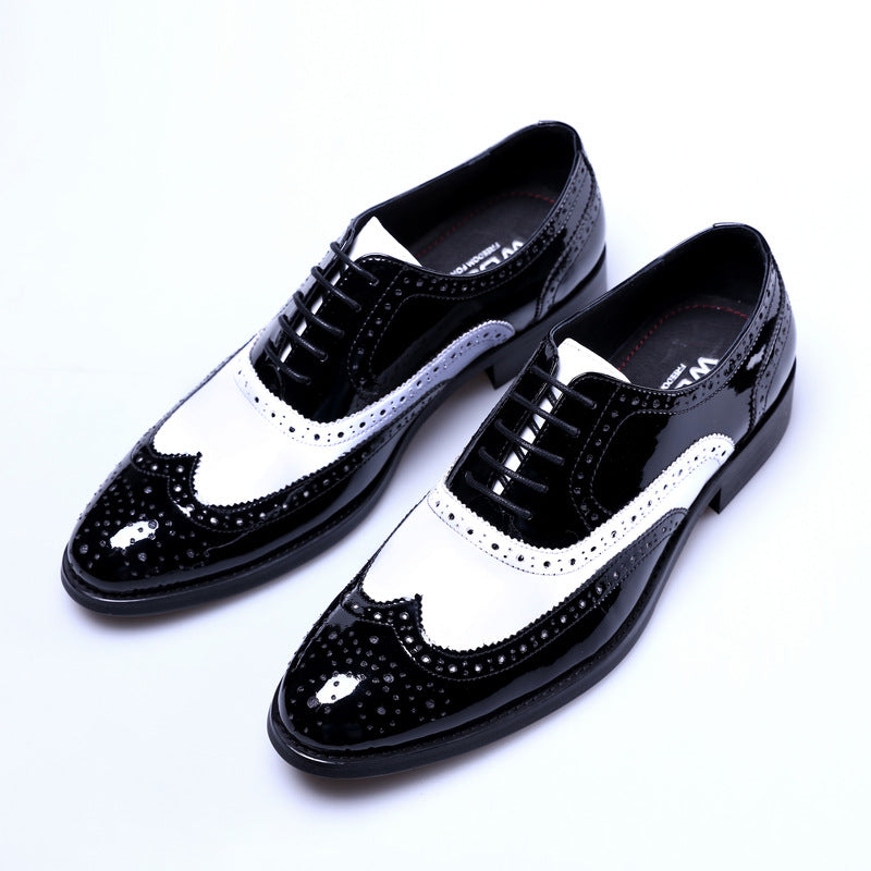 Men's Black And White Leather Pointed Toe Shoes