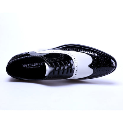 Men's Black And White Leather Pointed Toe Shoes