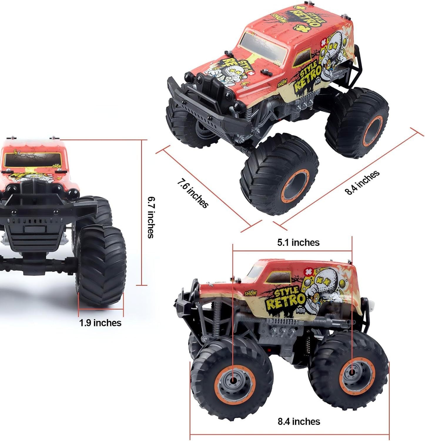 All Terrain Off Road 2.4Ghz Remote Control Monster Trucks For Boys With LED Lights  Orange  4-9days