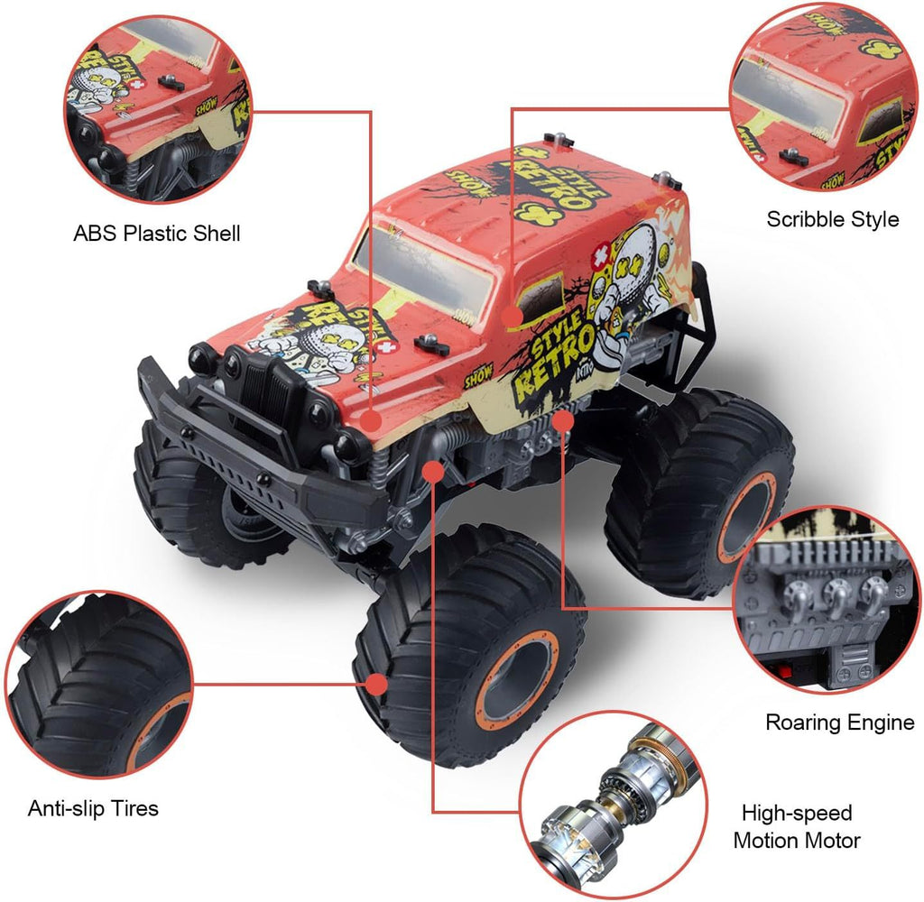 All Terrain Off Road 2.4Ghz Remote Control Monster Trucks For Boys With LED Lights  Orange  4-9days