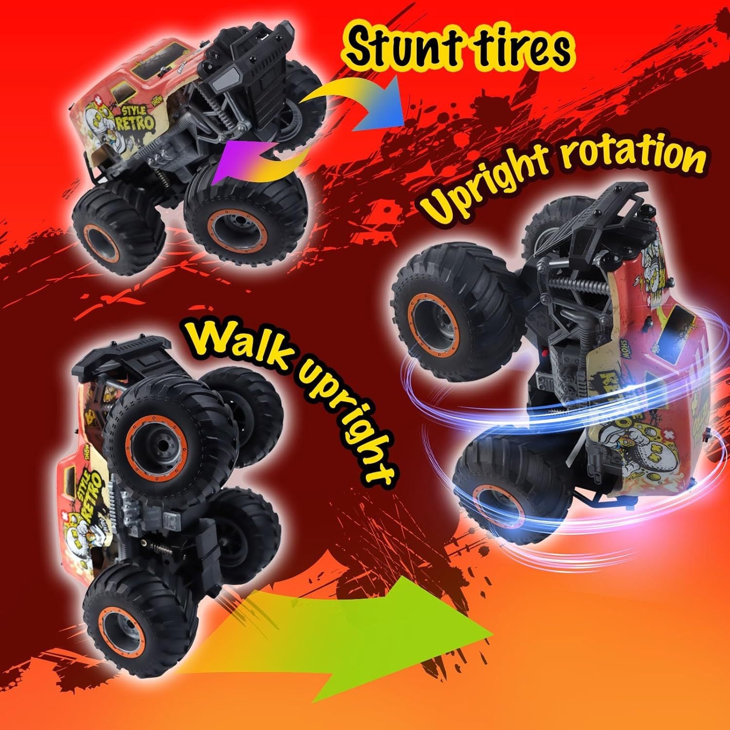 All Terrain Off Road 2.4Ghz Remote Control Monster Trucks For Boys With LED Lights  Orange  4-9days