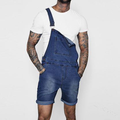 Fashion Men's Bib Trousers Rolled-up Jeans Jumpsuit