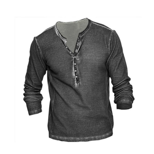 New Men's Long Sleeve Half Cardigan Fashion T-Shirt Street Fashion