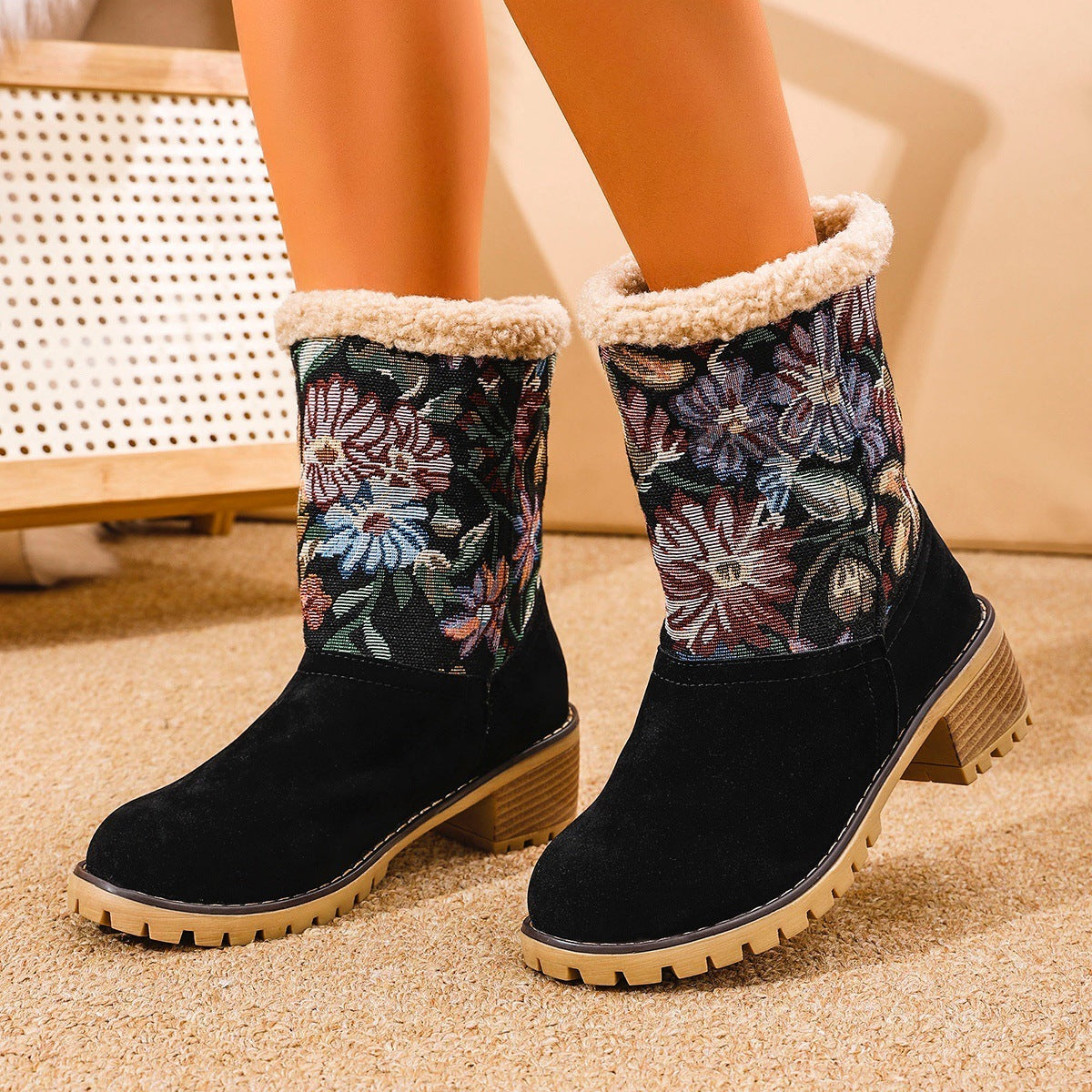 Flowers Embroidered Snow Boots For Women 7-12days