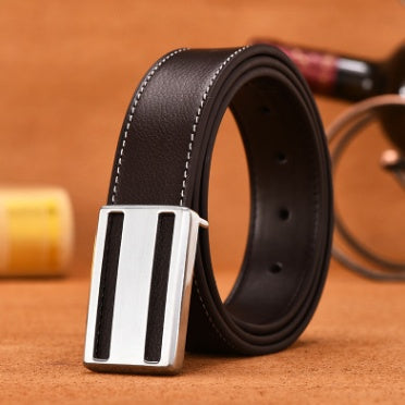 Men's Smooth Buckle Belt Fashion Business Belt Belt Two Layers Leather Belt