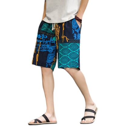 Men Plus Size Chinese Style Cotton Linen Beach Shorts