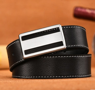 Men's Smooth Buckle Belt Fashion Business Belt Belt Two Layers Leather Belt