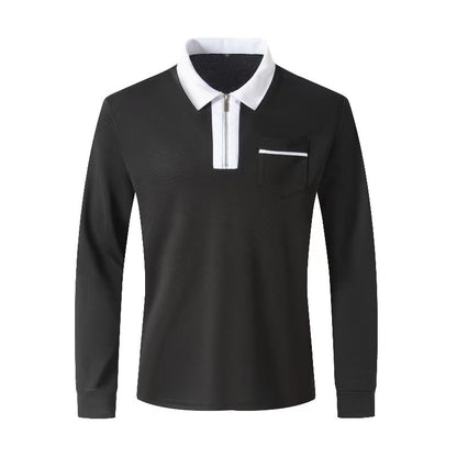 Long Sleeve Lapel Fashion Slim Pocket Long Sleeve T-shirt