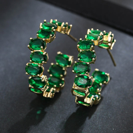 Exaggerated Temperamental Zircon C- Shaped Eardrop Earring Women