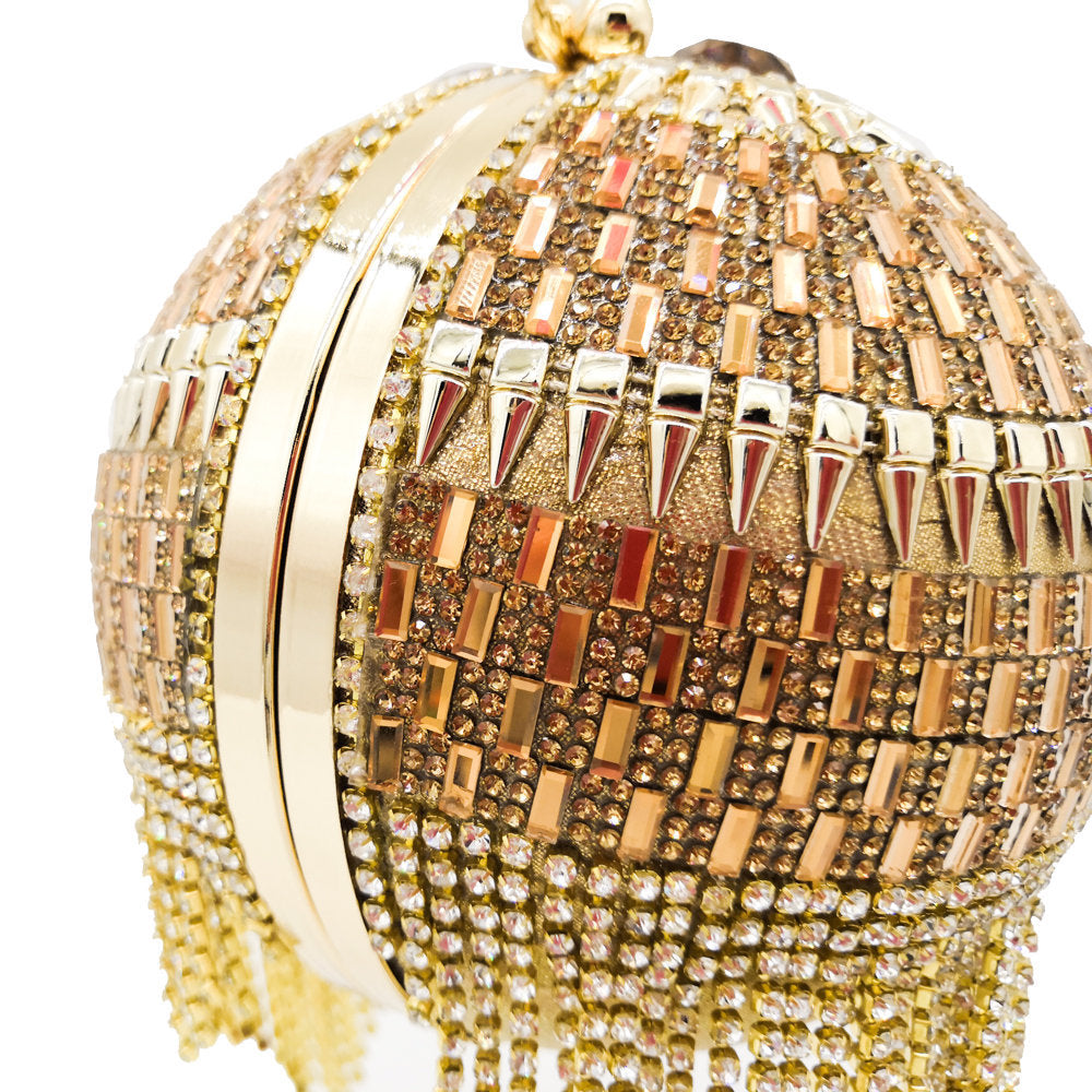 Round Dinner Bag With Diamond Stickers, Spherical Tassel Bag, Hot Diamond Handbag, Chain Bag