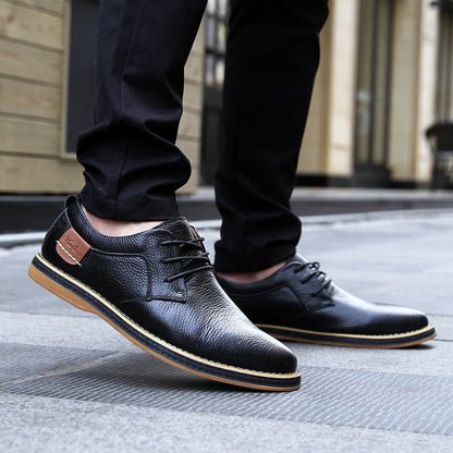 Men's Casual Leather Shoes Top Layer Daily Shoes Trend Men's Shoes British Tie Dress Shoes