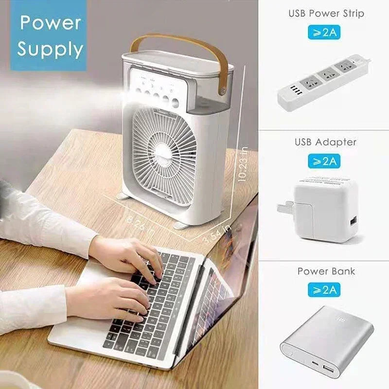 Portable Humidifier Air Conditioner Fan Household Hydrocooling Water Mist Cooler Portable Air Adjustment for Office 3 Speed Fan 11 to 14 Days Delivery