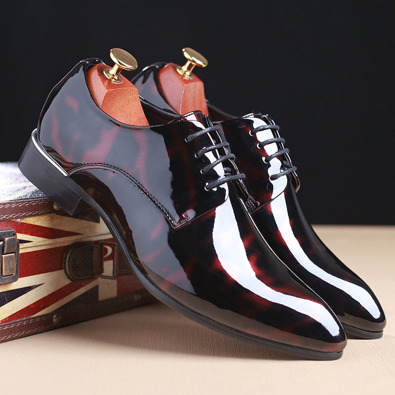 popular men's leather shoes with glossy patent leather shoes