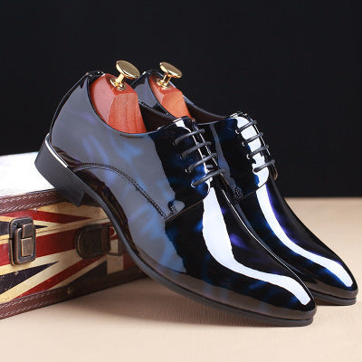 popular men's leather shoes with glossy patent leather shoes