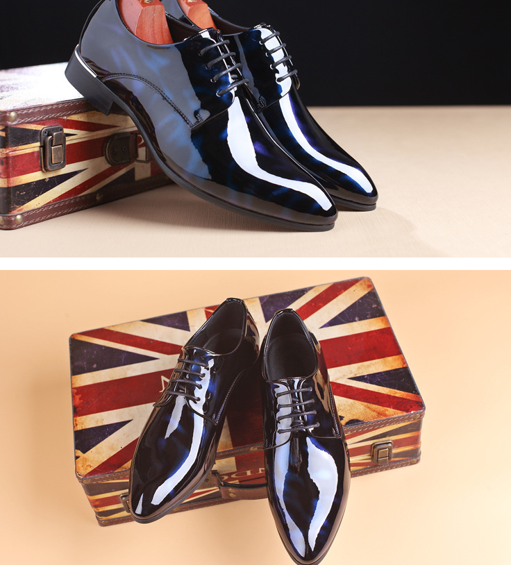 popular men's leather shoes with glossy patent leather shoes