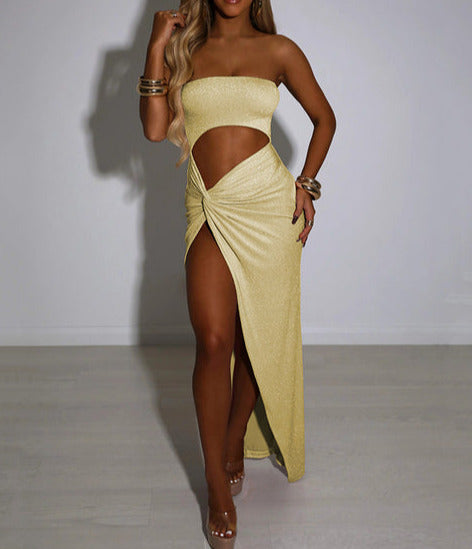 Mozision Sexy Strapless High Split Maxi Dress