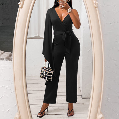 Summer New V-neck Jumpsuit Ninth Pants