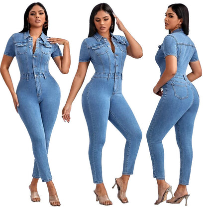 Fashion Skinny Denim Jumpsuit Women's Jeans