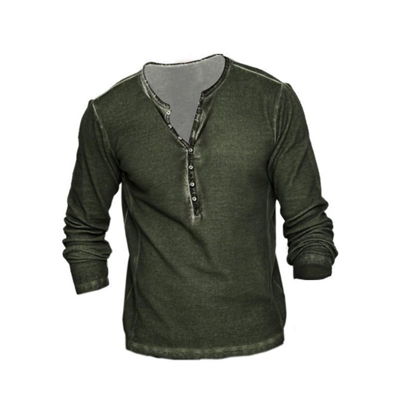 New Men's Long Sleeve Half Cardigan Fashion T-Shirt Street Fashion