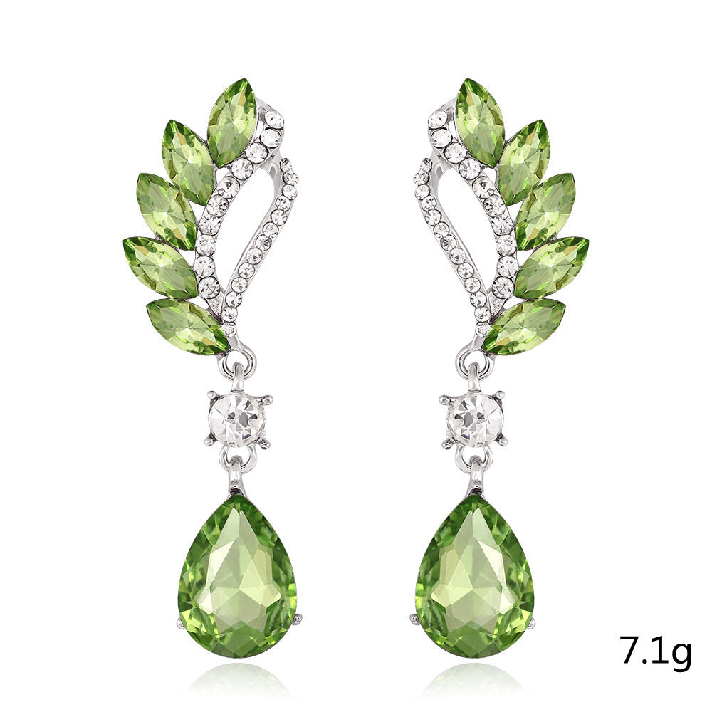 Vintage Long Green Crystal Earrings Drop Earrings