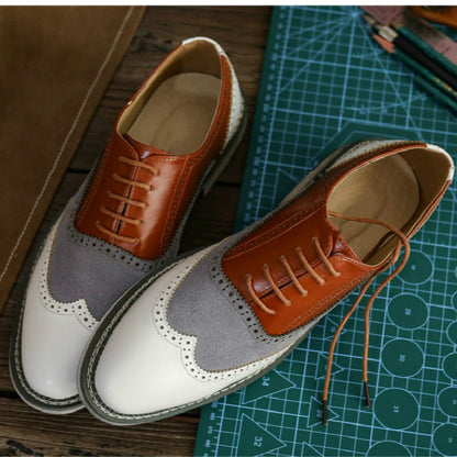 Men's Carved Brogue Shoes Carved Color Matching Business Dress Shoes